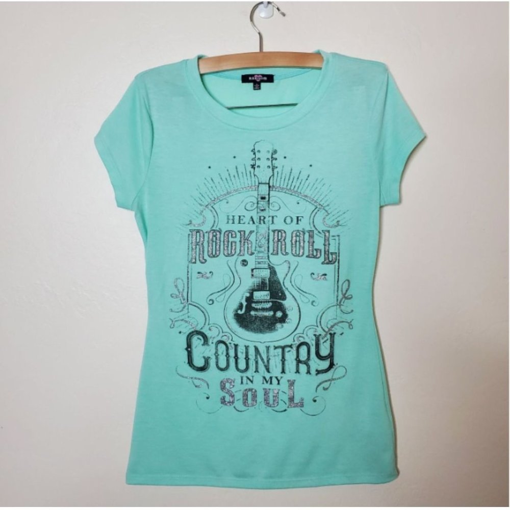Ransom Country in my Soul tee Size S aqua blue bling